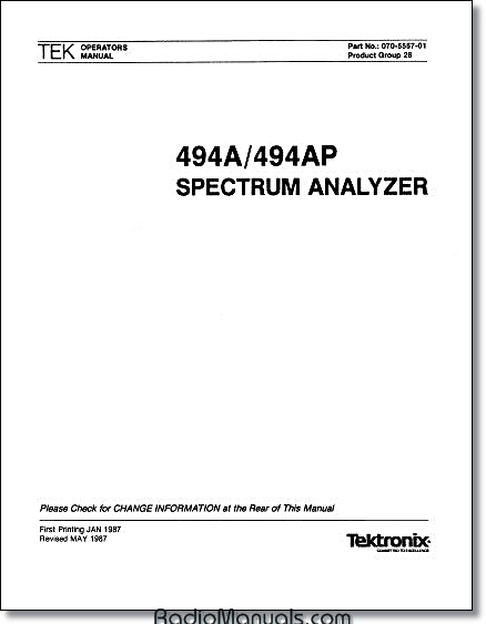Tektronix 494A 494AP Operator's Manual Tektronix 494A 494AP Operator's Manual